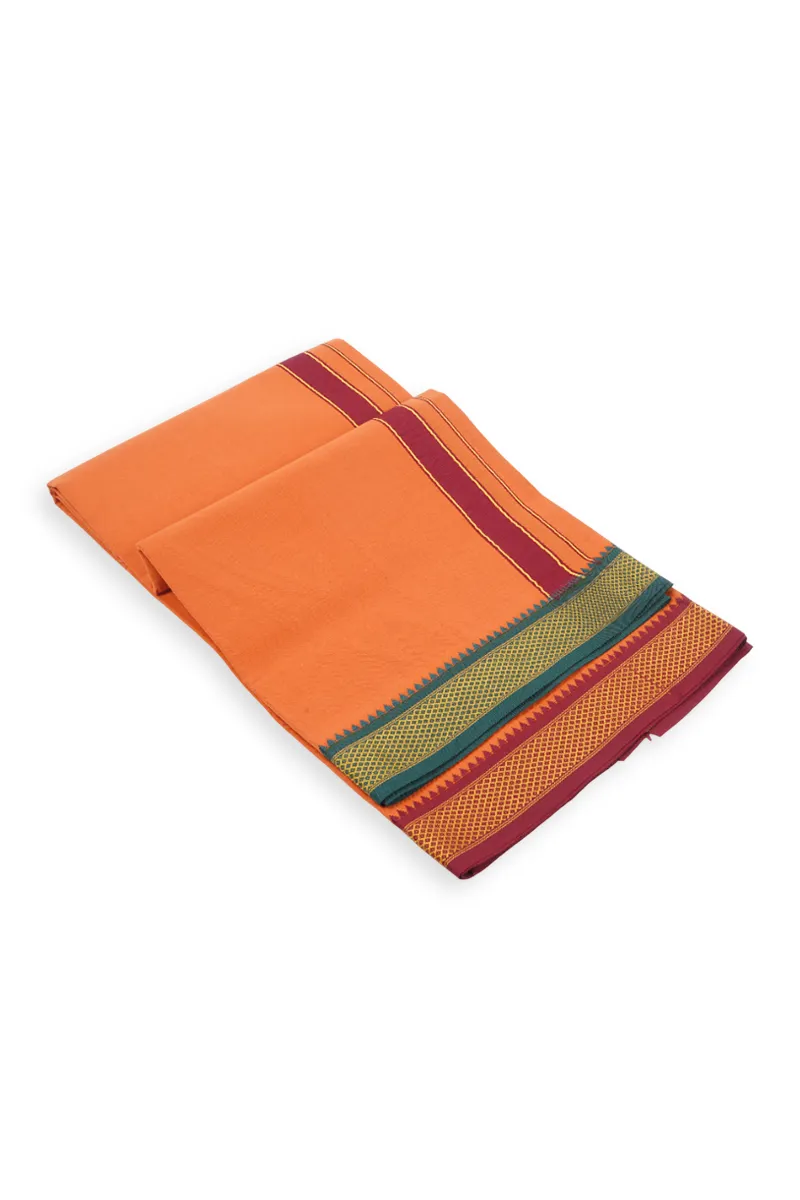 Men's Cotton Kavi Dhoti with Jari Border - 2 MTR CLMDH70KAV2MTR