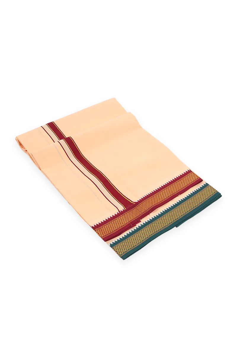 Men's Cotton Kavi Dhoti with Jari Border - 2 MTR