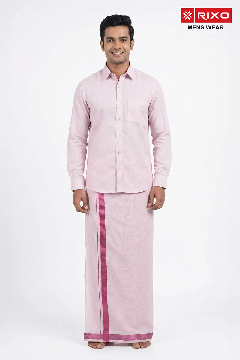 Cotton Shirt with Dhoti Set for Men (2-Pcs Set)
