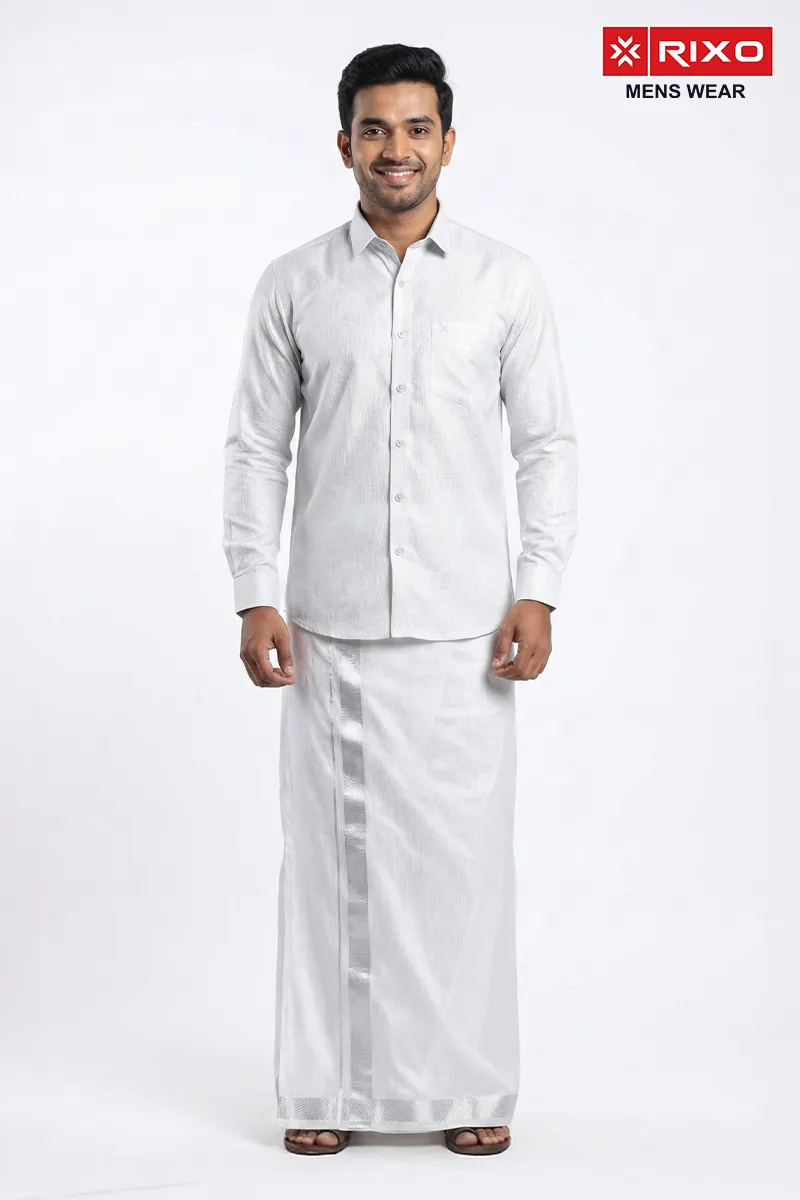 Cotton Shirt with Dhoti Set for Men (2-Pcs Set) CLMDS13SIL44