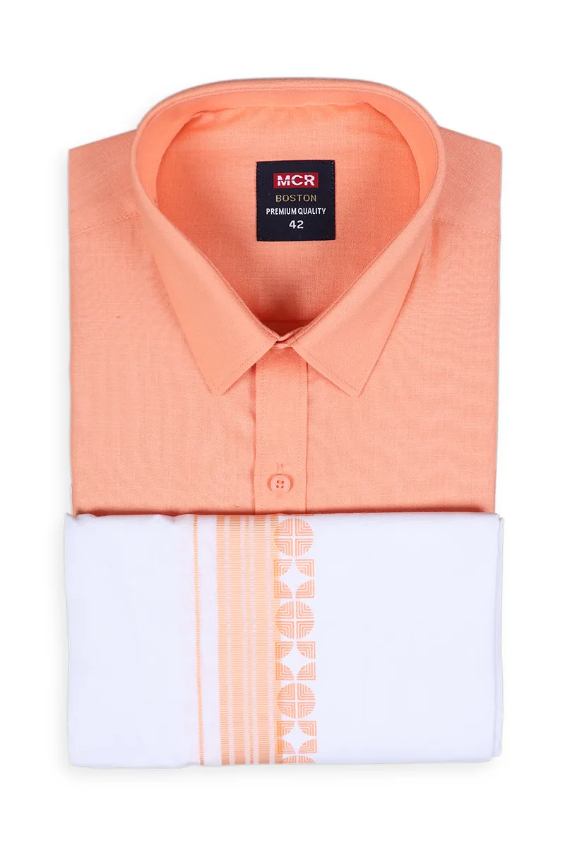 Cotton Shirt with Fancy Border Dhoti Set for Men (2-Pcs Set)