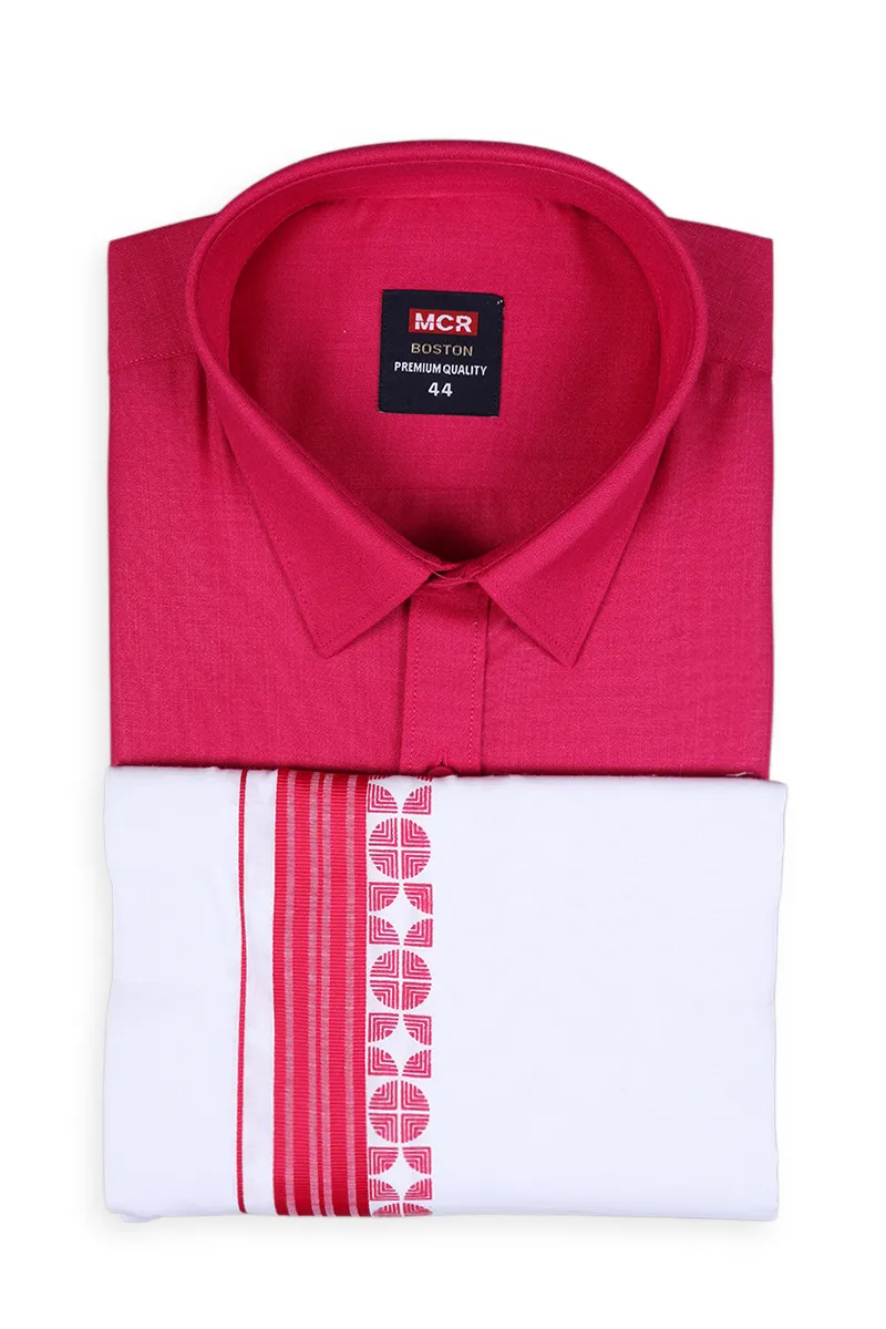 Cotton Shirt with Fancy Border Dhoti Set for Men (2-Pcs Set) CLMDS18DEE40