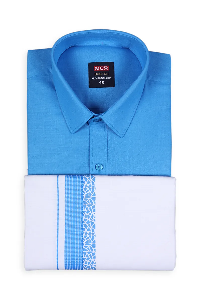 Cotton Shirt with Fancy Border Dhoti Set for Men (2-Pcs Set) CLMDS21ROY38