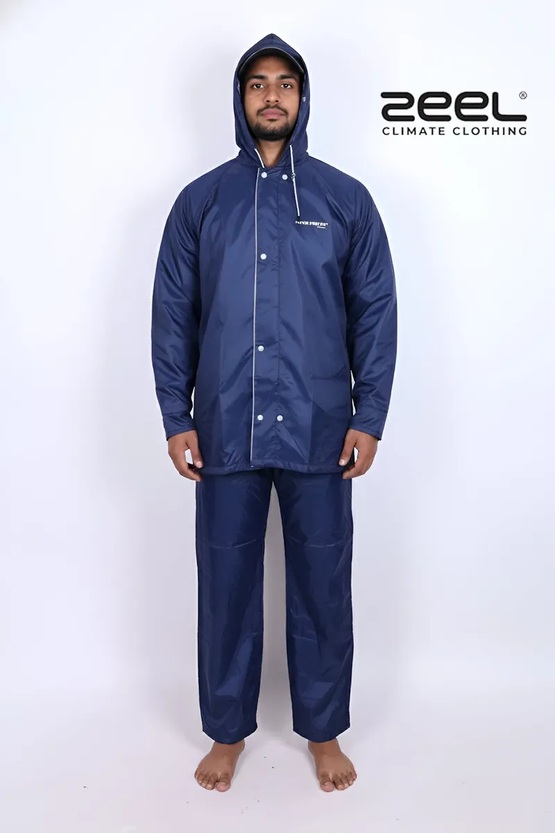 Men's Polyester Solid Raincoat Set with Visor CLMRS03BLU3XL