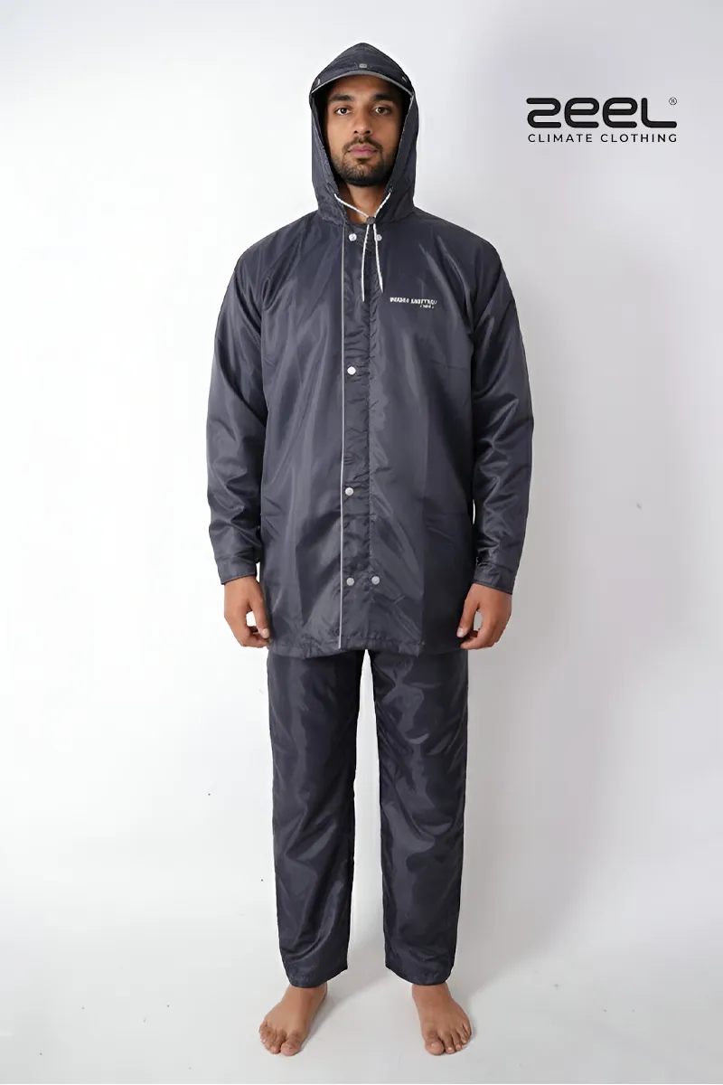 Men's Polyester Solid Raincoat Set with Visor CLMRS03GRE3XL