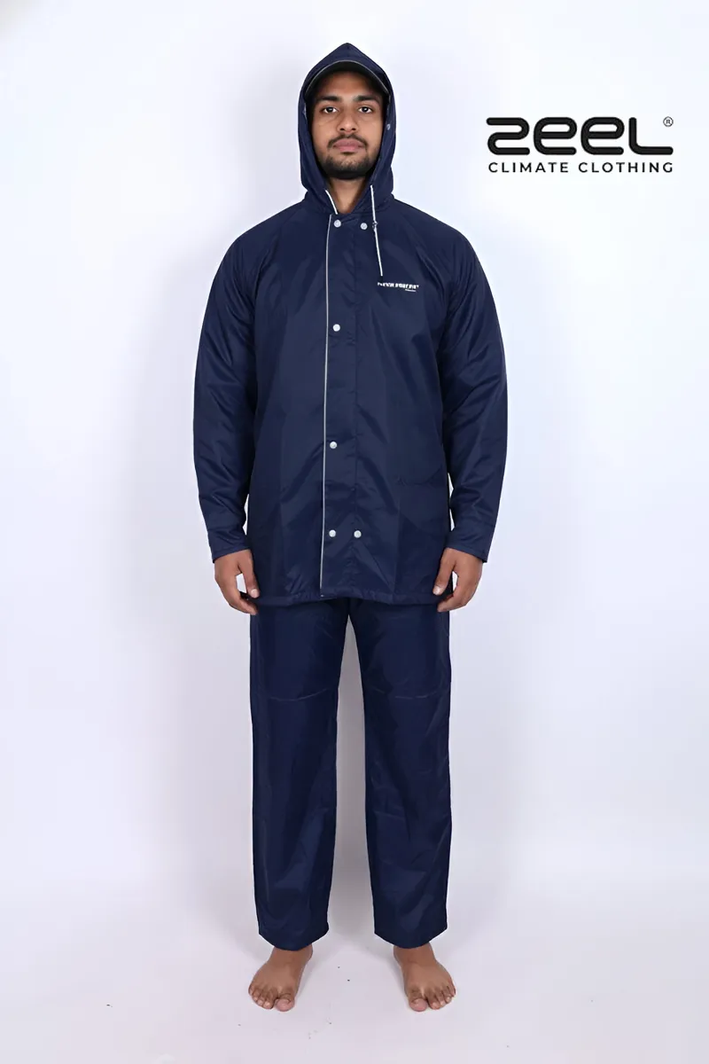 Men's Polyester Solid Raincoat Set with Visor CLMRS03NAVM