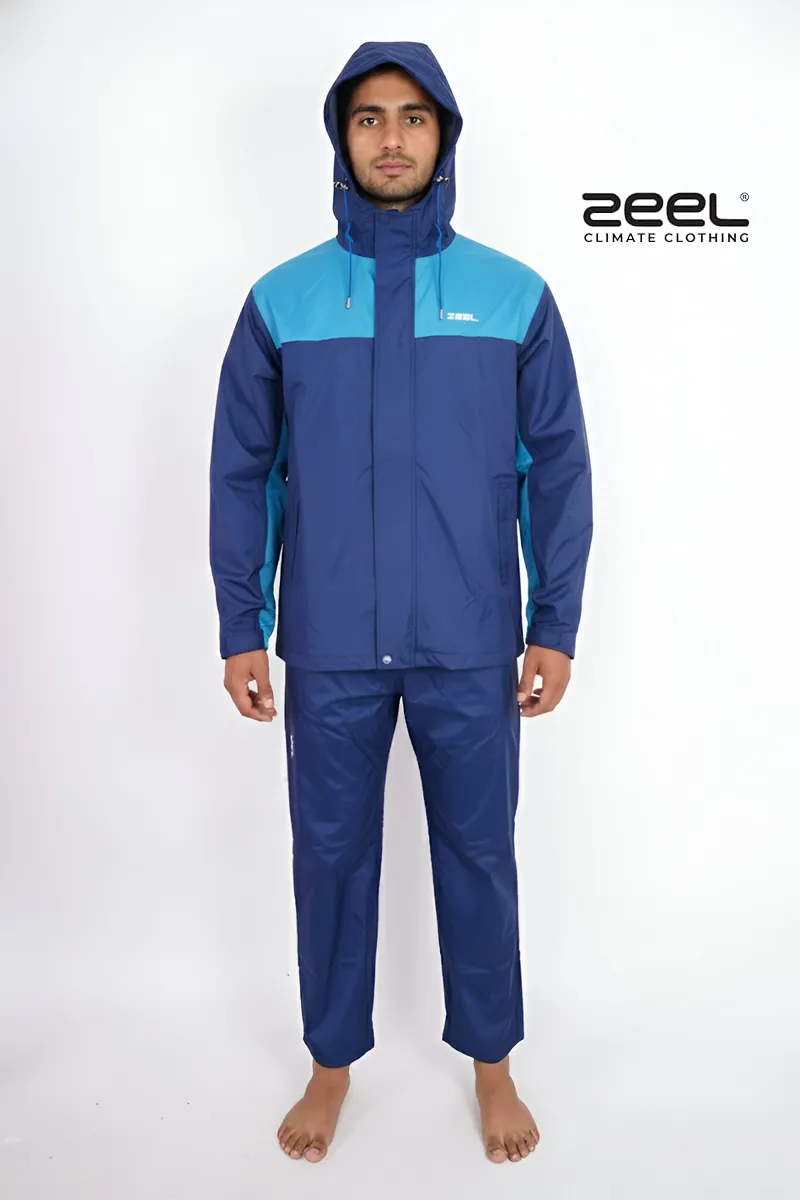 Men's Polyester Color block Raincoat Set CLMRS05BLUXL