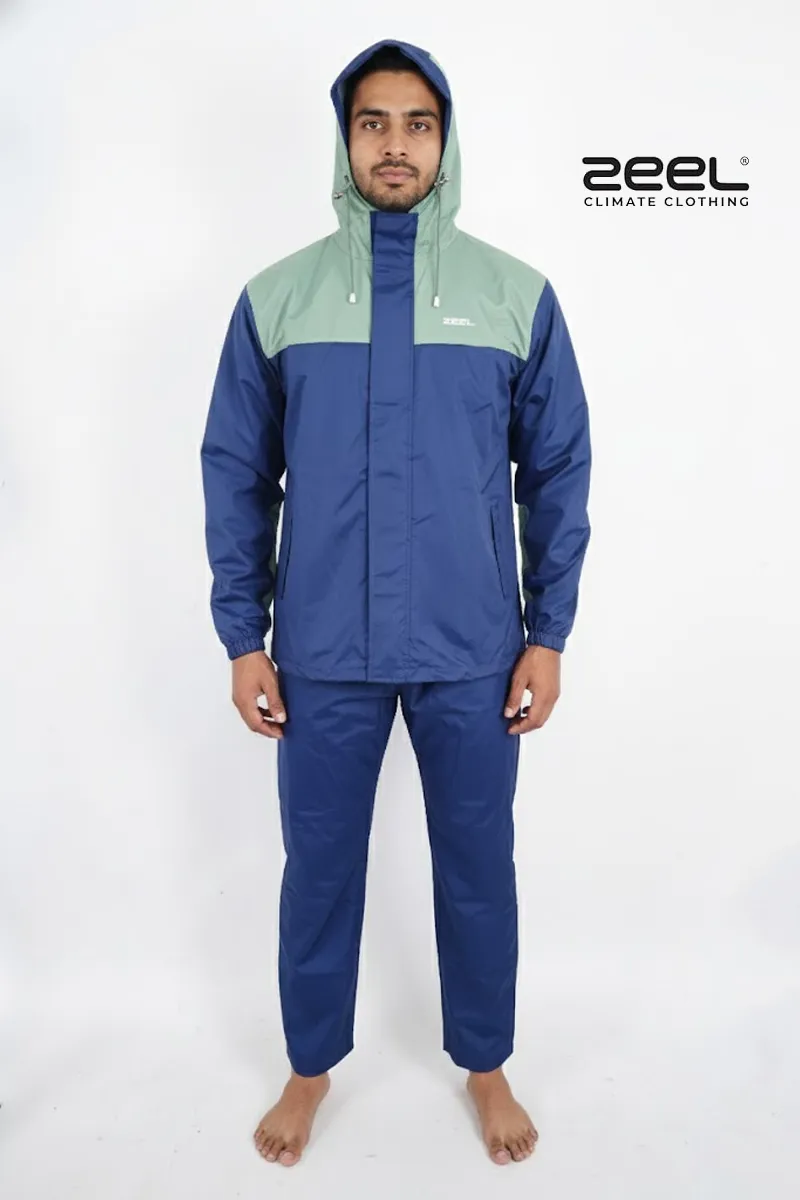 Men's Polyester Color block Raincoat Set CLMRS05GREXL