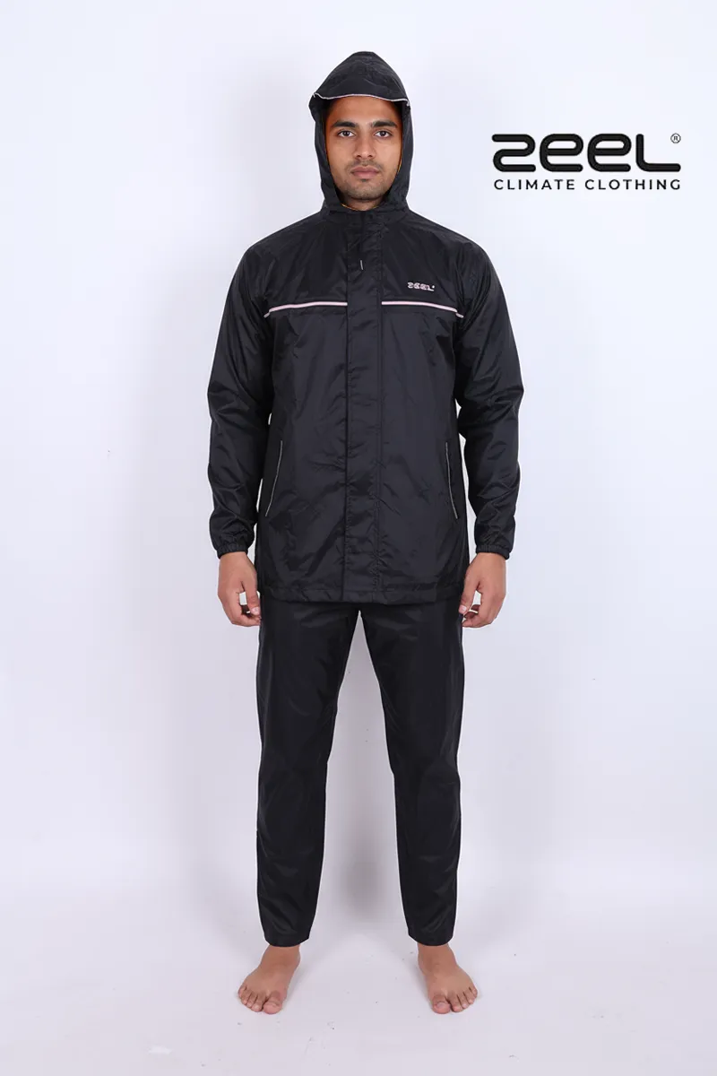 Men's Polyester Solid Raincoat Set CLMRS07BLAXXL