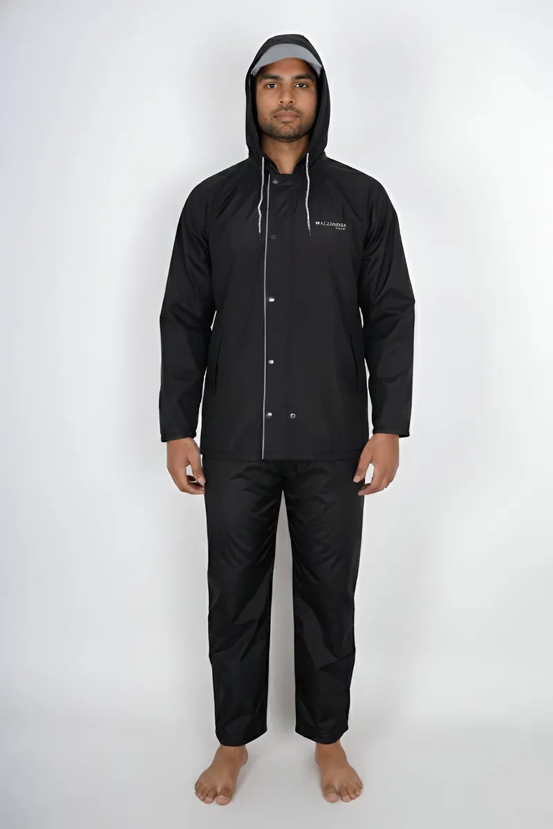 Men's Polyester Solid Raincoat Set with Visor CLMRS08BLAXXL
