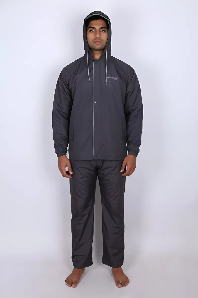 Men's Polyester Solid Raincoat Set with Visor CLMRS08GREXXL