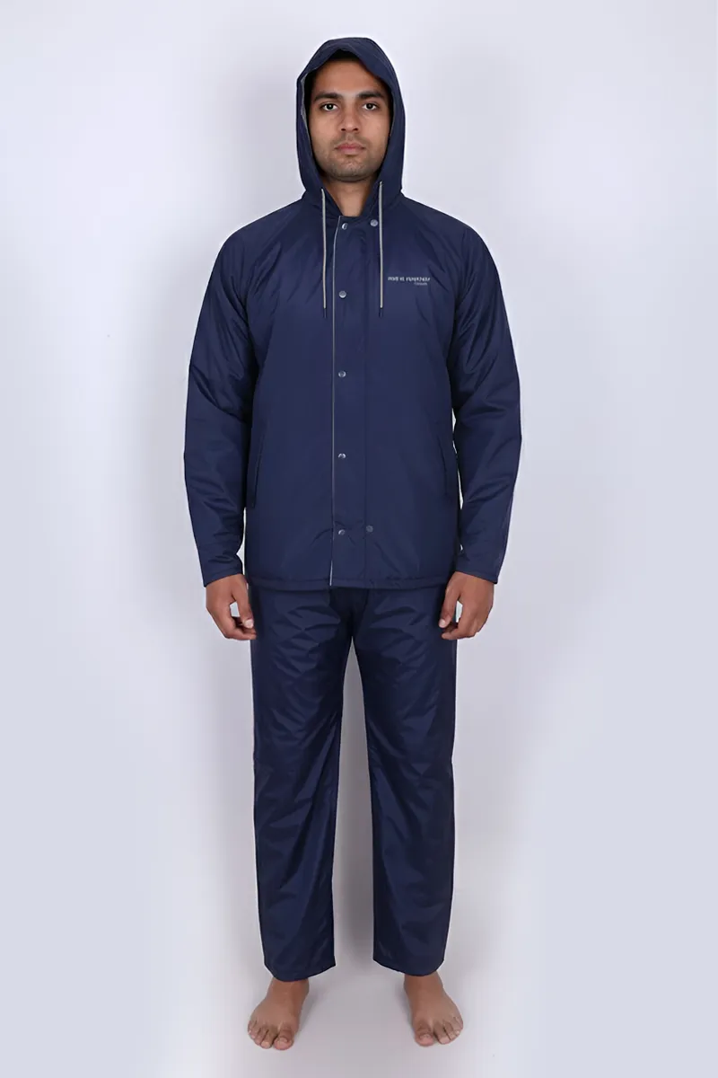 Men's Polyester Solid Raincoat Set with Visor CLMRS08NAVXXL