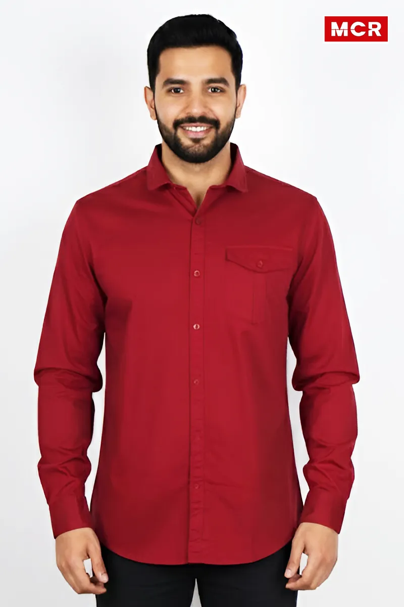 Men's Solid Cotton Full Sleeve Shirt CLMSH033MARXL