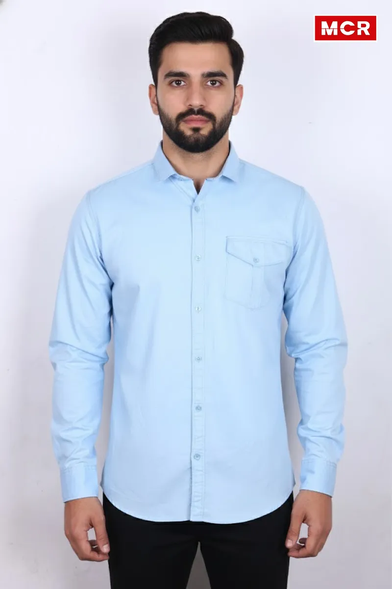 Men's Solid Cotton Full Sleeve Shirt CLMSH033SKYXL
