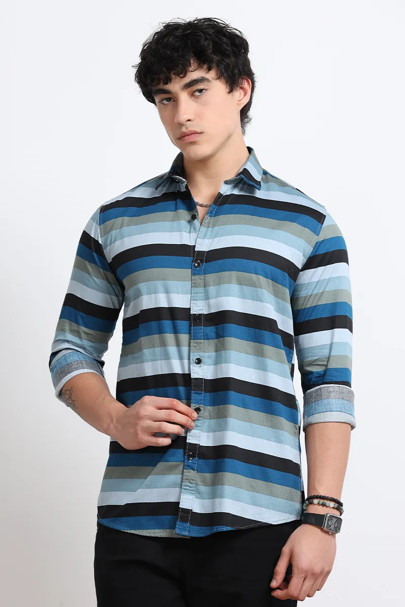 Men's Cotton Slim Fit Striped Shirt CLMSH043MULM
