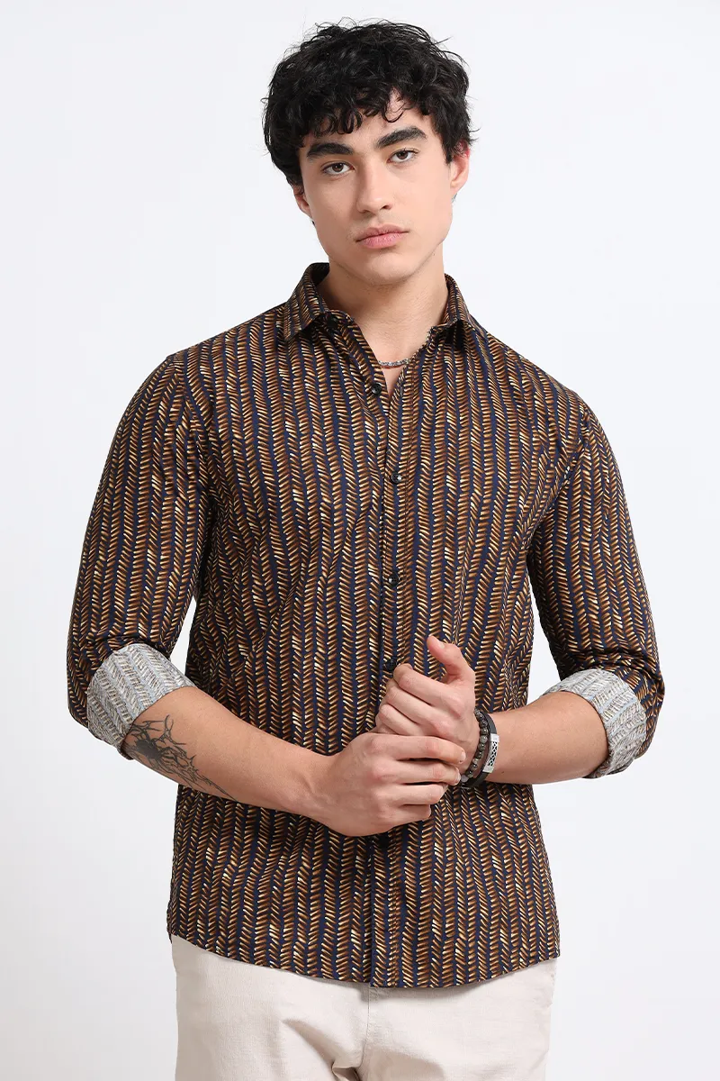 Men's Cotton Slim Fit Printed Shirt  CLMSH046BROM
