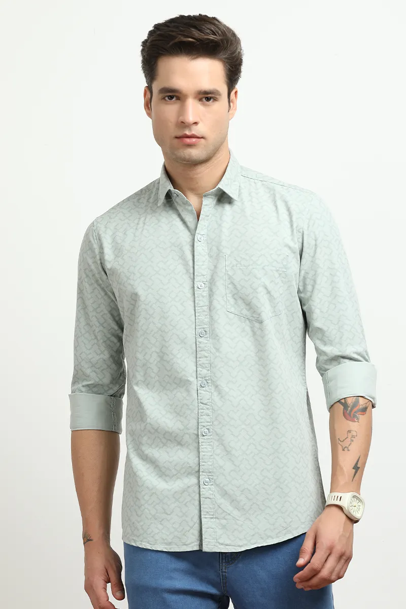 Men's Cotton Slim Fit Printed Shirt  CLMSH050GREM
