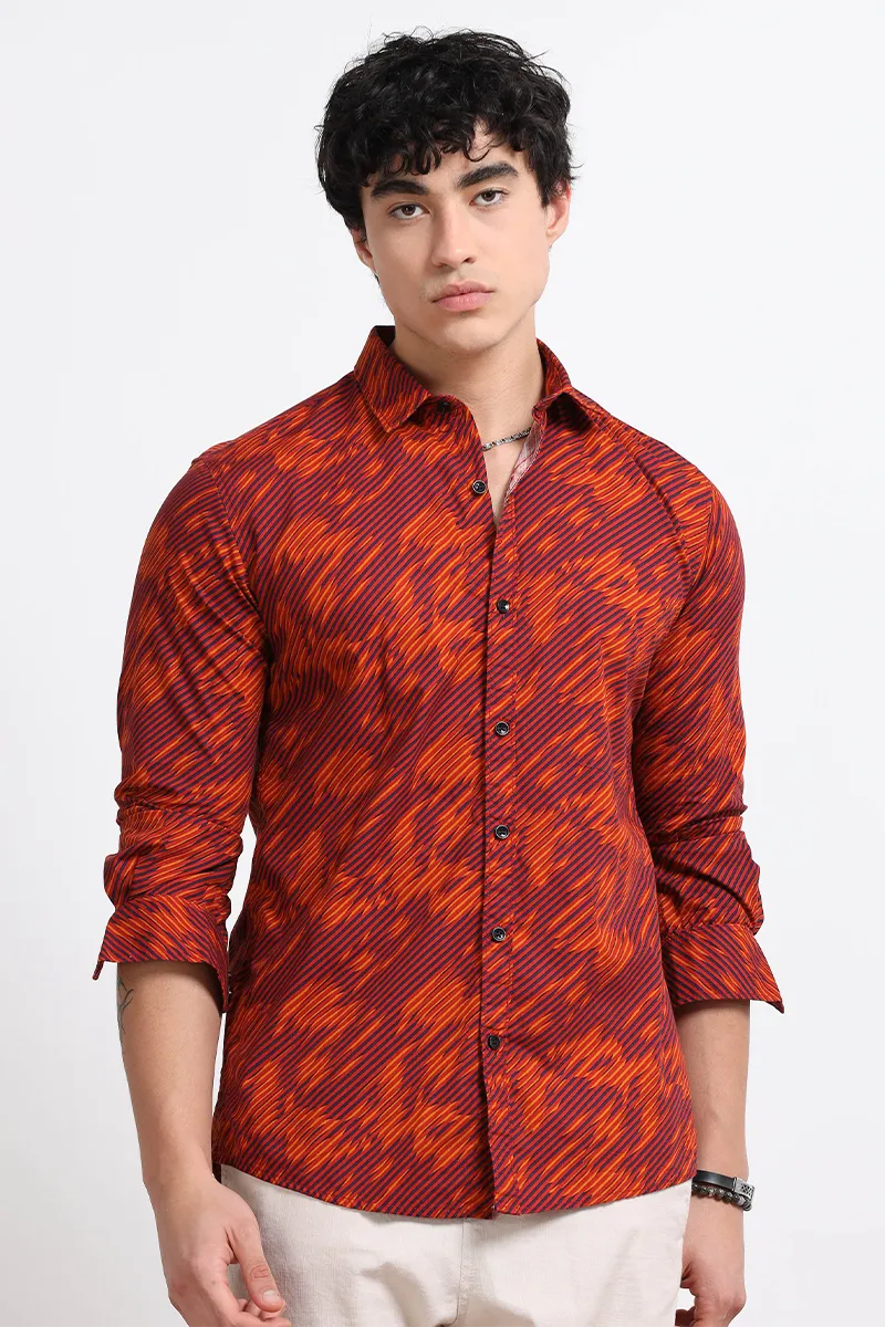 Men's Cotton Slim Fit Printed Shirt CLMSH052REDXXL