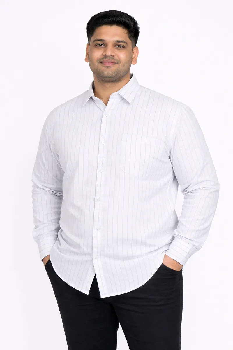 Men's Cotton Striped Plus Size Shirt CLMSH056WHI4XL