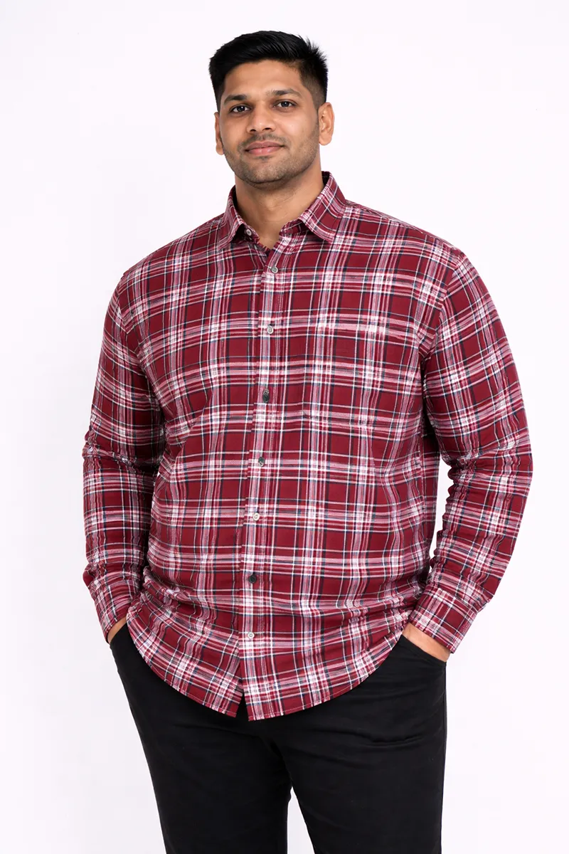 Men's Cotton Plus Size Checkered Casual Shirt CLMSH057MAR2XL