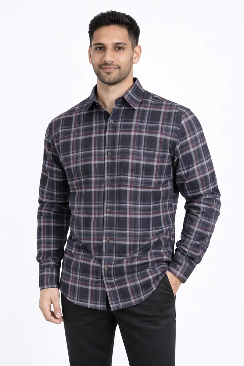 Men's Cotton Checkered Plus Size Shirt CLMSH058BLA2XL