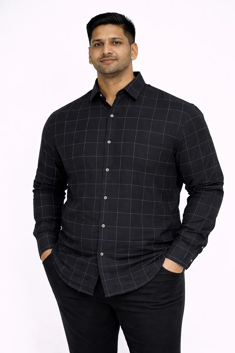Men's Cotton Checkered Plus Size Shirt CLMSH059BLA4XL