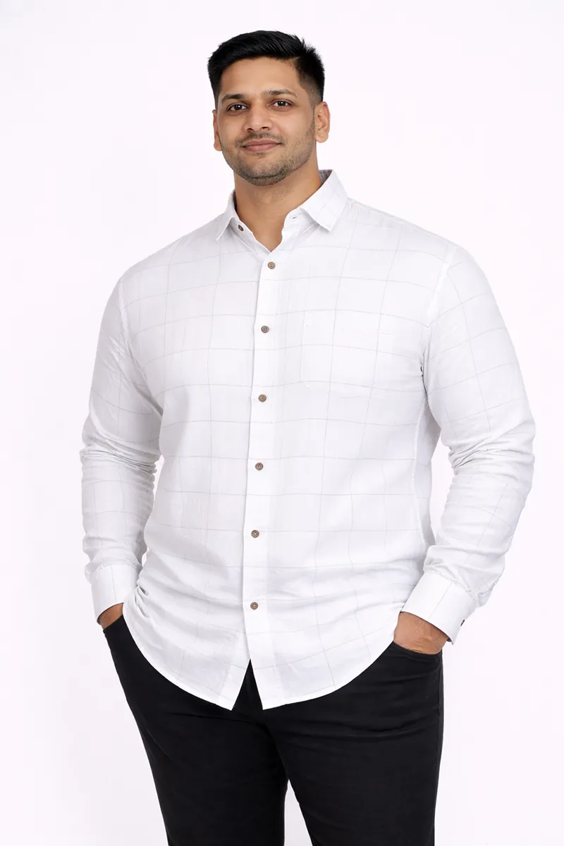 Men's Cotton Checkered Plus Size Shirt CLMSH059WHI4XL