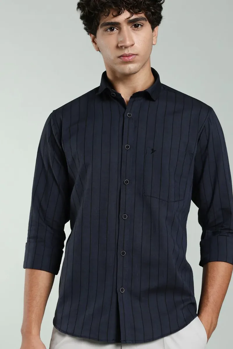 Men's Cotton Slim Fit Stain Proof Striped Shirt  CLMSH062GRE40