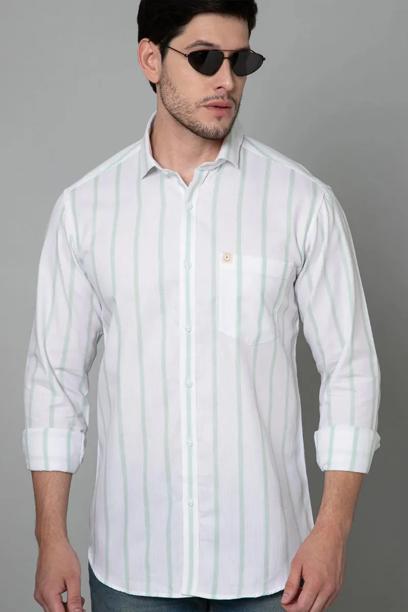Men's Cotton Slim Fit Stain Proof Striped Shirt CLMSH063WHI40
