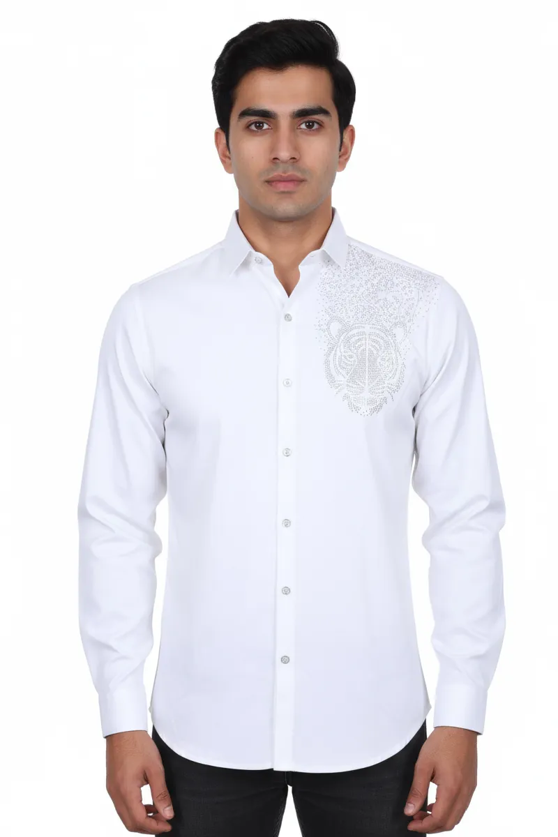 Men's Satin Self Designed Shirt CLMST014WHI38