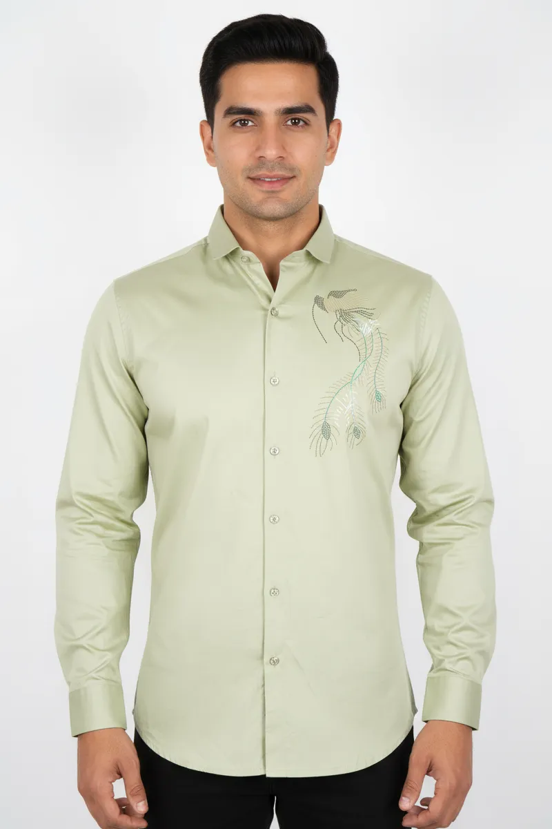 Men's Satin Self Designed Shirt CLMST020GRE38