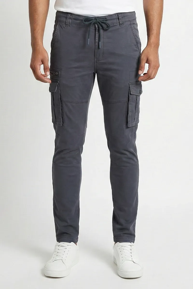 Cotton Blend Regular Fit Cargo Trousers for Men CLMTR01GRE30