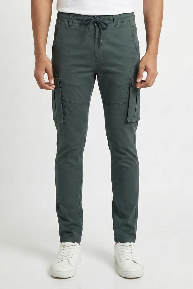 Cotton Blend Regular Fit Cargo Trousers for Men CLMTR01GREE36