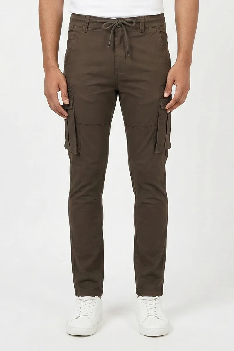 Cotton Blend Regular Fit Cargo Trousers for Men