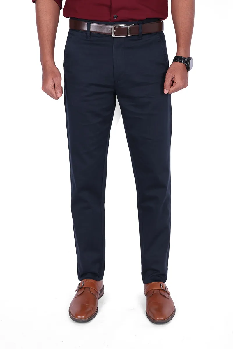 Cotton Blend Slim Fit Trousers for Men CLMTR02NAV32 Venfield