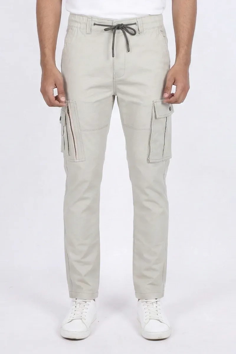 Cotton Blend Regular Fit Cargo Trousers for Men CLMTR04BEI34