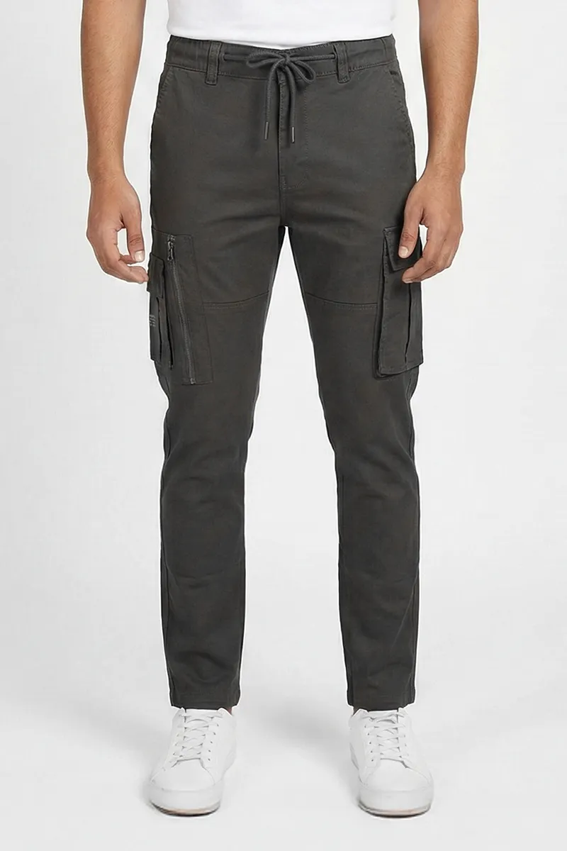 Cotton Blend Regular Fit Cargo Trousers for Men CLMTR04GRE32