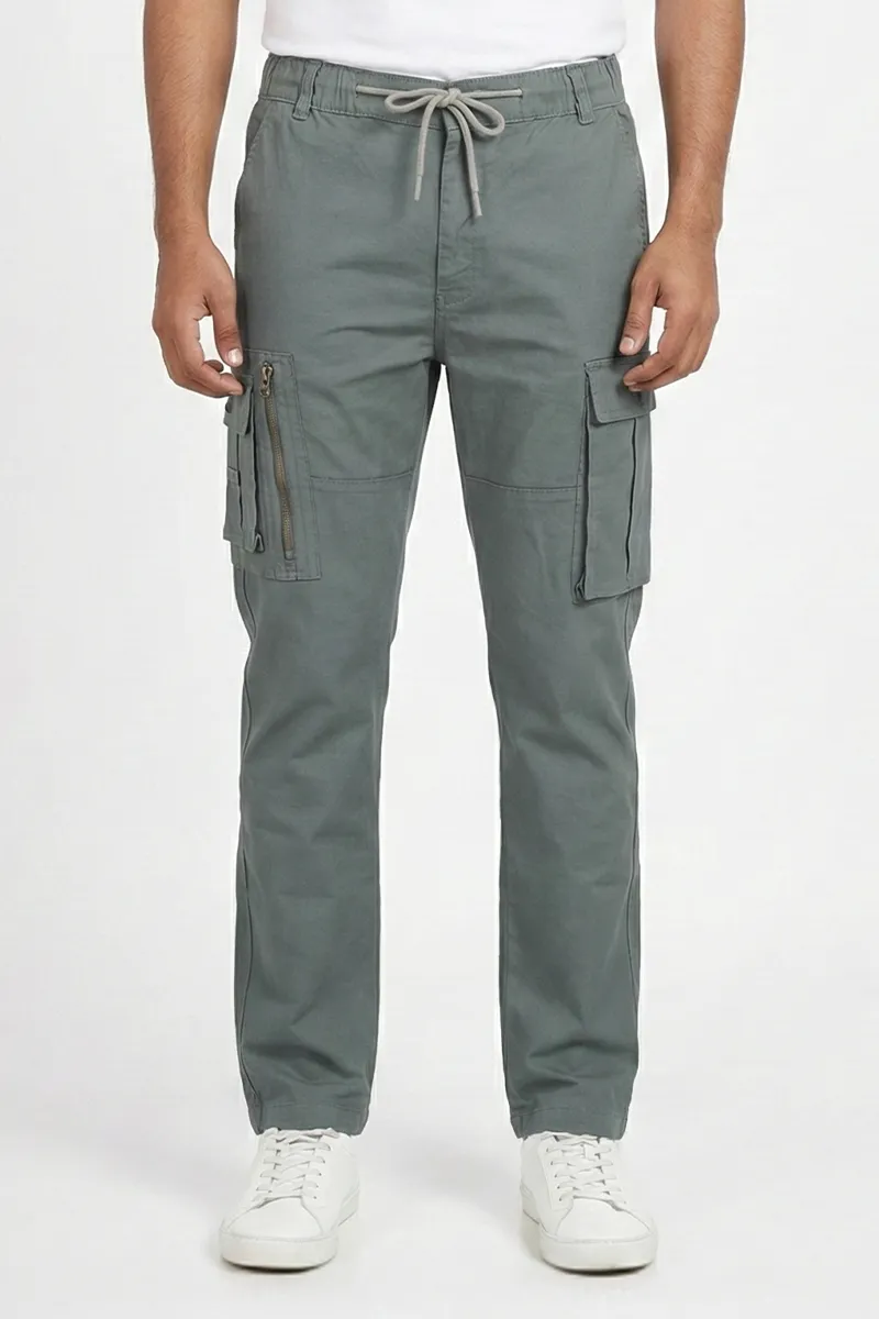 Cotton Blend Regular Fit Cargo Trousers for Men CLMTR04LIG34