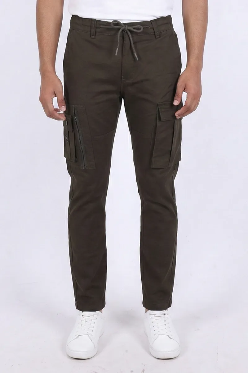 Cotton Blend Regular Fit Cargo Trousers for Men CLMTR04OLI32