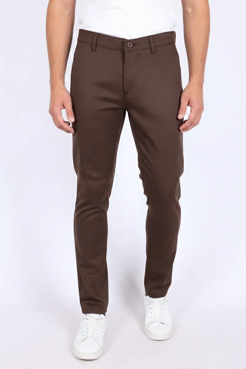 Cotton Blend Regular Fit Trousers for Men CLMTR06BRO32