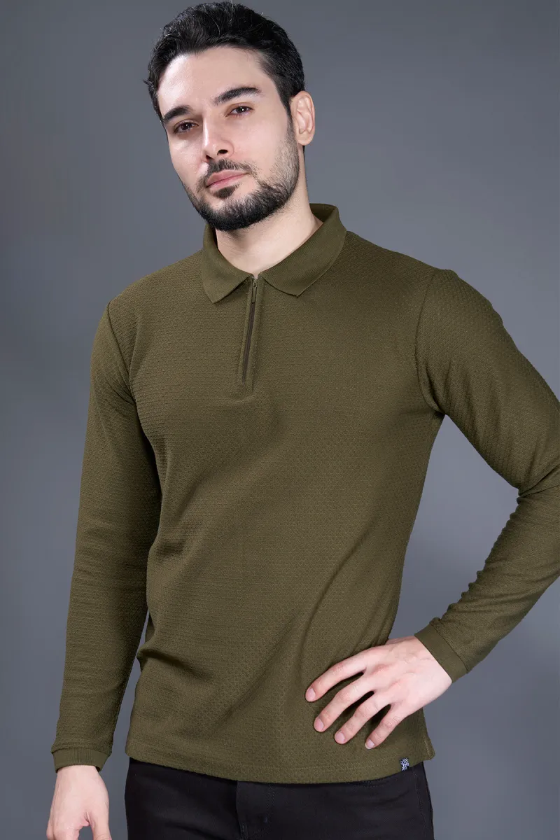 Men's Self Designed Polo Neck Tshirt