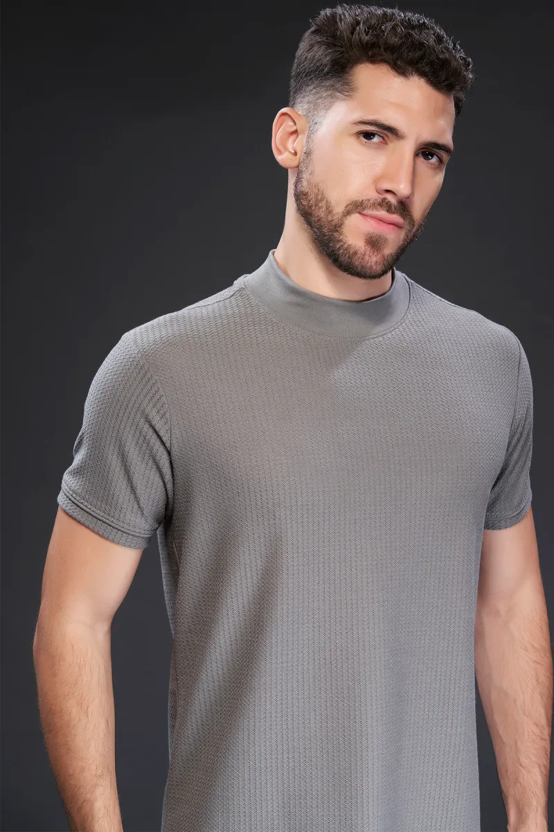 Cotton Solid High Neck Tshirt for Men CLMTS04GRE38