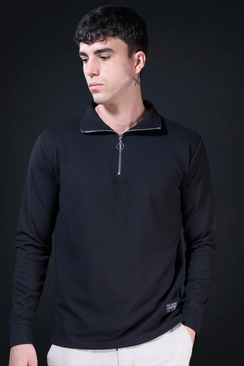 Men's Cotton Textured Casual T-shirt CLMTS10BLA40 Baeficker