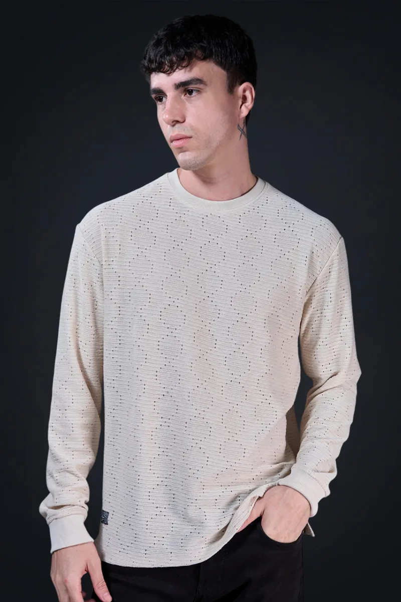 Men's Cotton Self Design Casual T-shirt CLMTS12BEI38 Baeficker