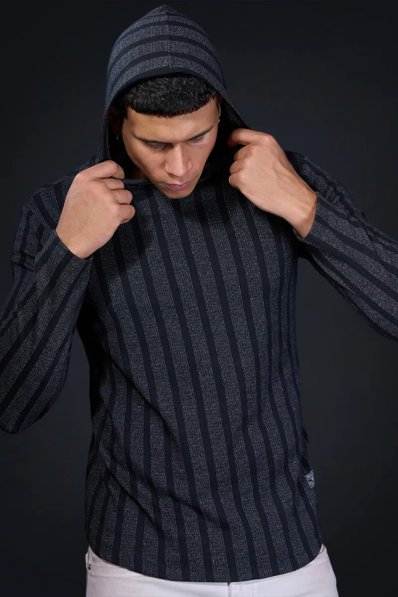 Men's Cotton Self Design Hooded Neck T-Shirt