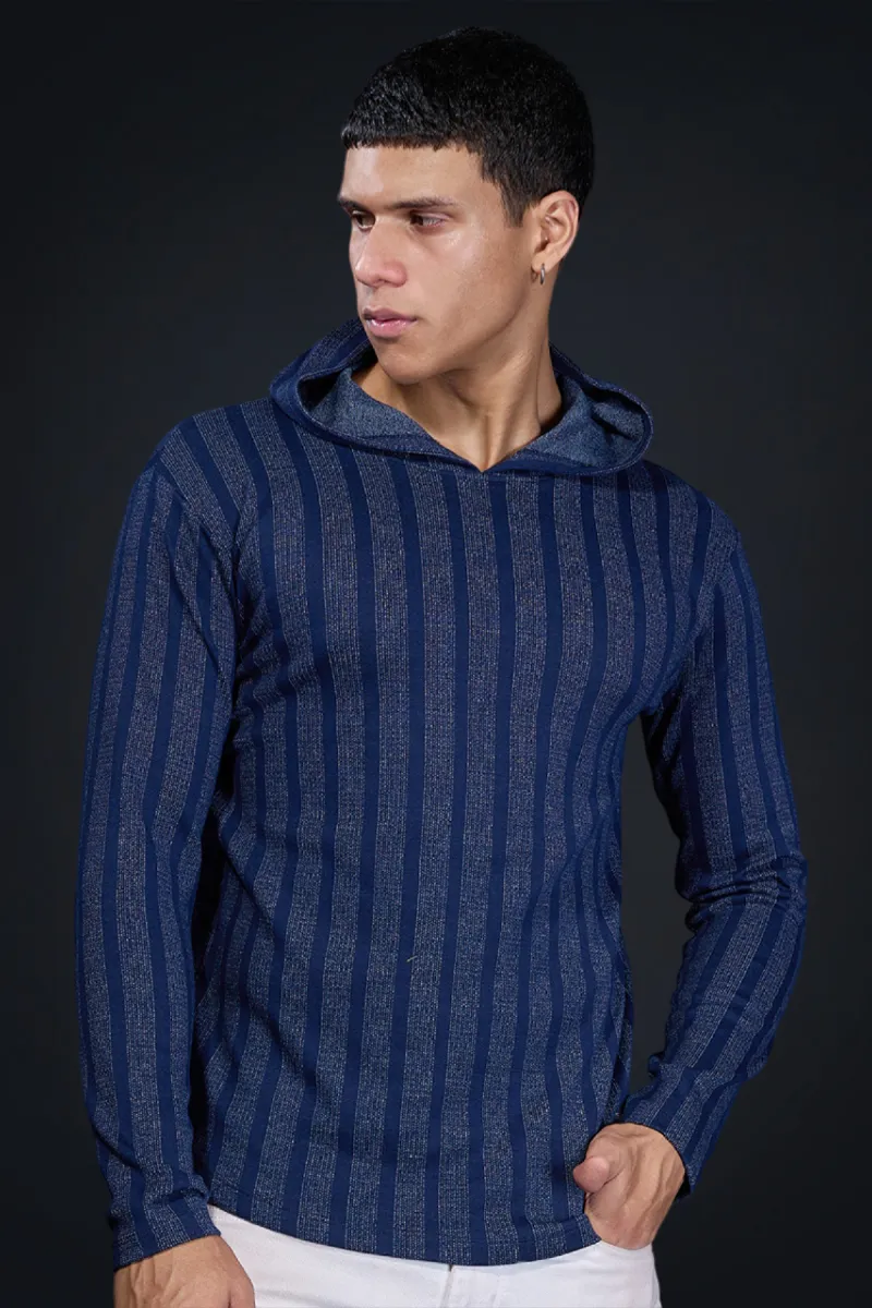 Men's Cotton Self Design Hooded Neck T-Shirt CLMTS13NAV44 Baeficker