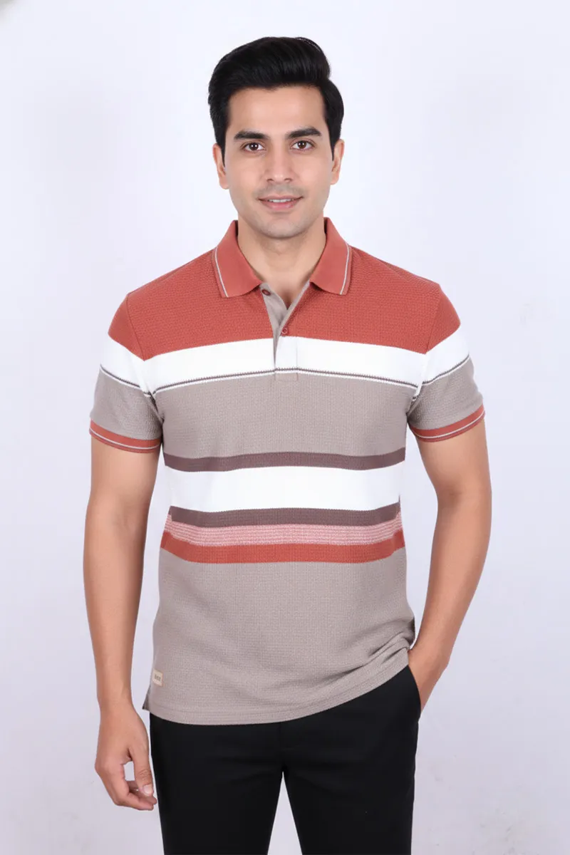 Men's Cotton Blend Polo Neck Casual T-shirt CLMTS16GRE42