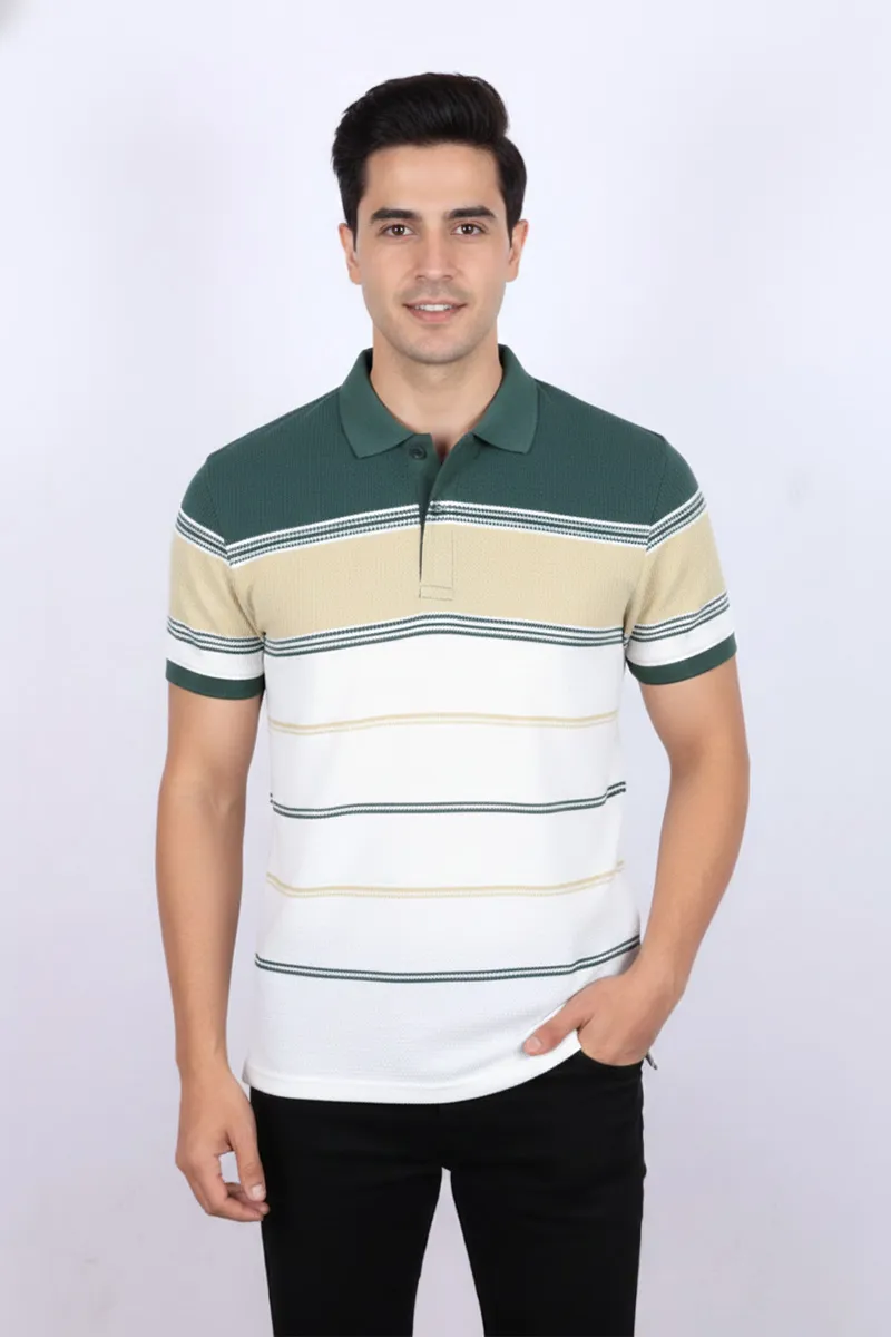 Men's Cotton Blend Polo Neck Casual T-shirt CLMTS18GREE38