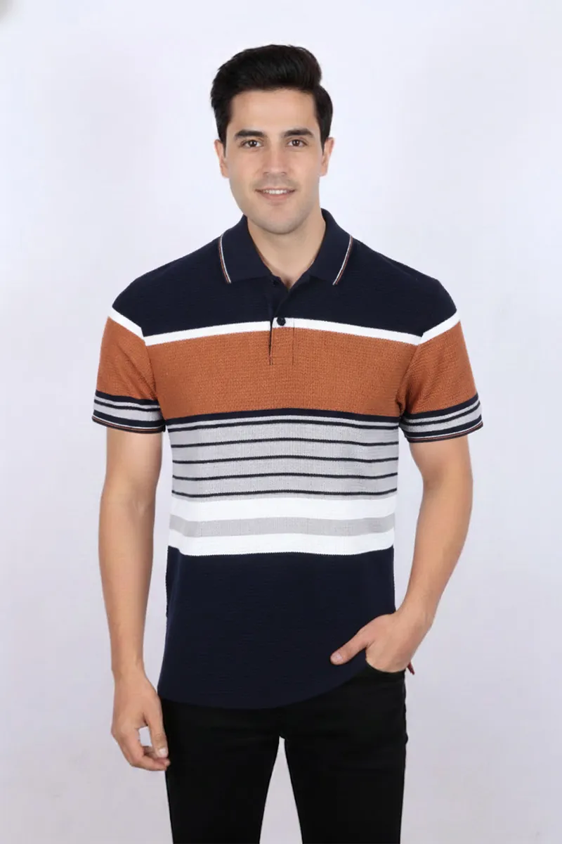 Men's Cotton Blend Polo Neck Casual T-shirt CLMTS20NAV38
