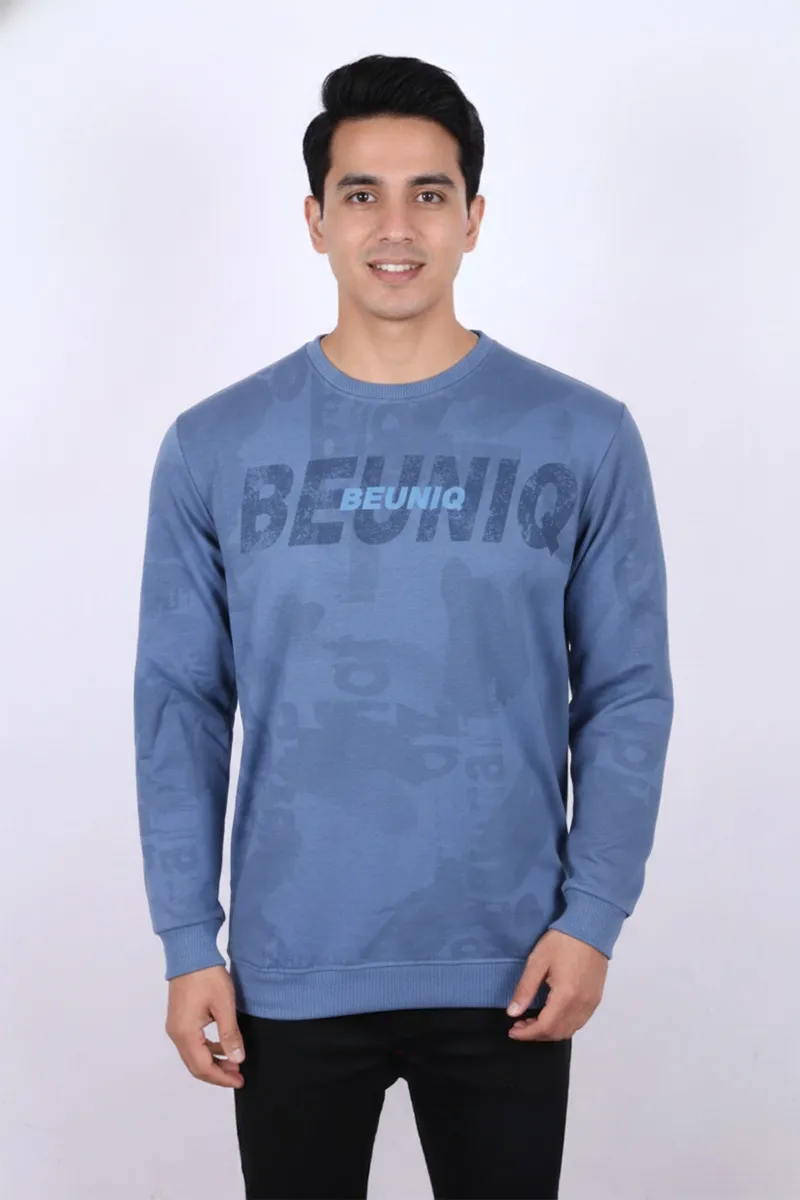 Men's Cotton Blend Self Design Casual T-shirt CLMTS23BLU2XL